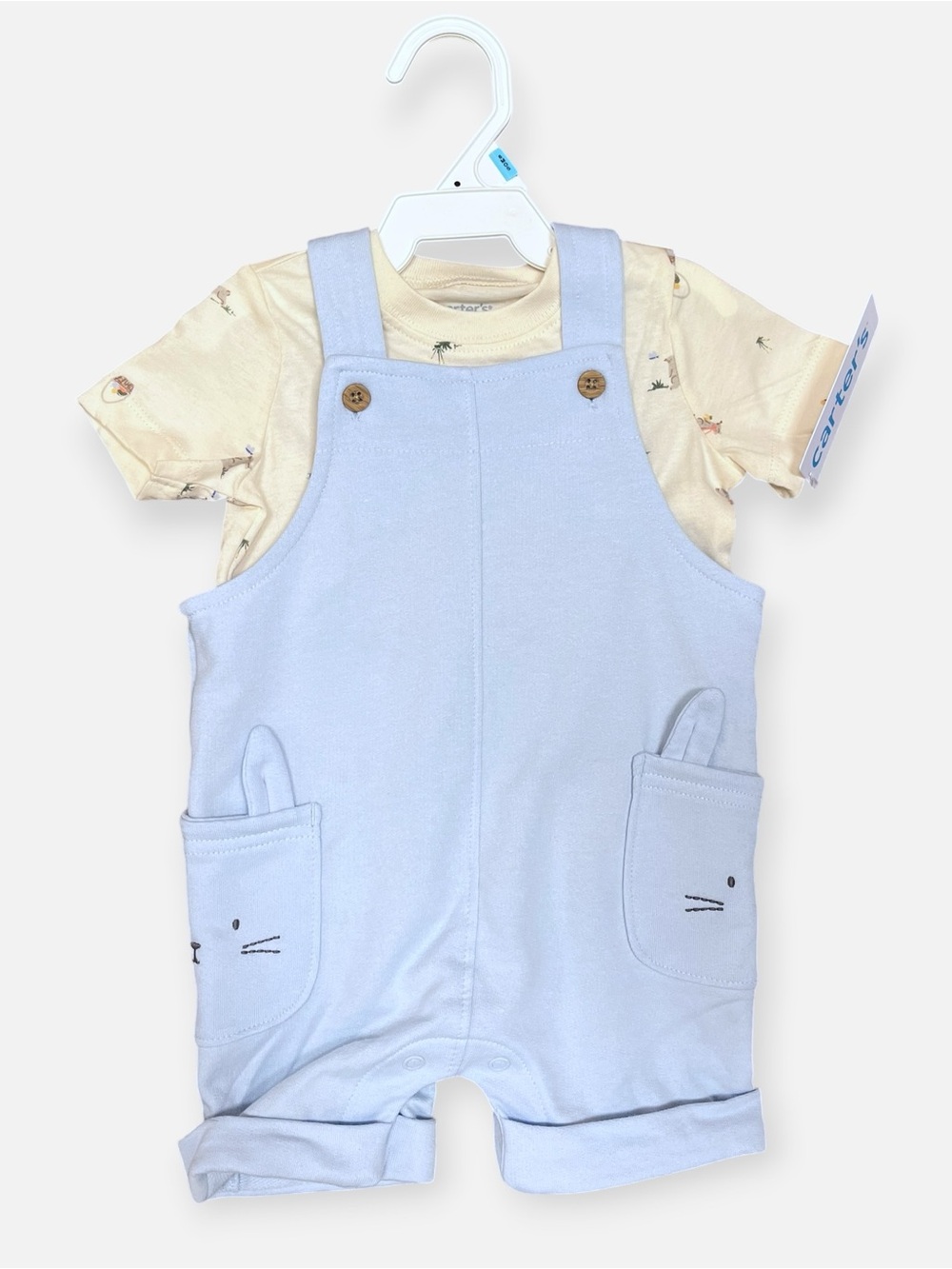 Carter's Cream Printed Baby Tee and Light Blue Overalls Set